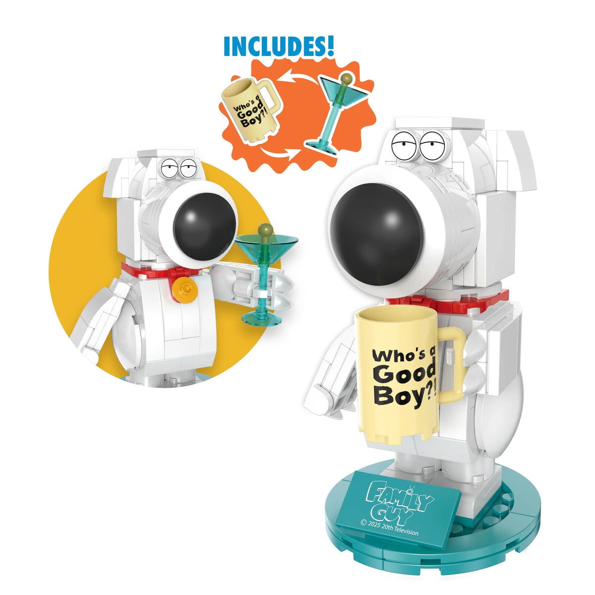 Brickcraft Family Guy Brian Griffin Building Kit (158-Piece Set), Buildable Figure with Mug & Cocktail Glass, TV Collectible Gift for Fans Ages 14+