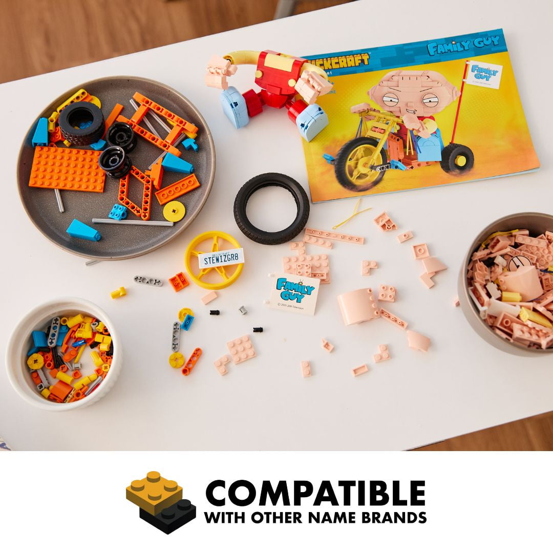 Brickcraft Family Guy Stewie on Trike Building Kit (429-Plastic Piece Set), Family Guy Collectible, TV Show Memorabilia, Gift For Fans Ages 8+