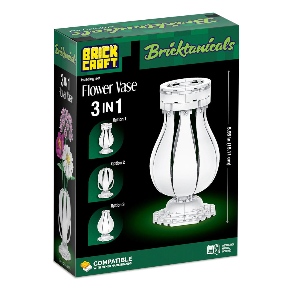Brickcraft Bricktanicals Vase 3 In 1 Building Kit (70-Piece Set), Nostalgic Floral Décor Display