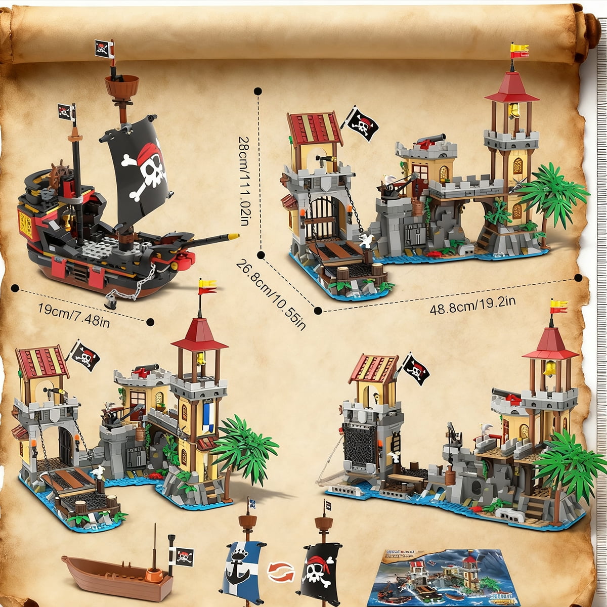 INSOON 1502-Piece Pirate Castle Building Set with LED Lights & 3 Modes, Transformable Ship Bay Model for Adults, Teens & Kids 10+