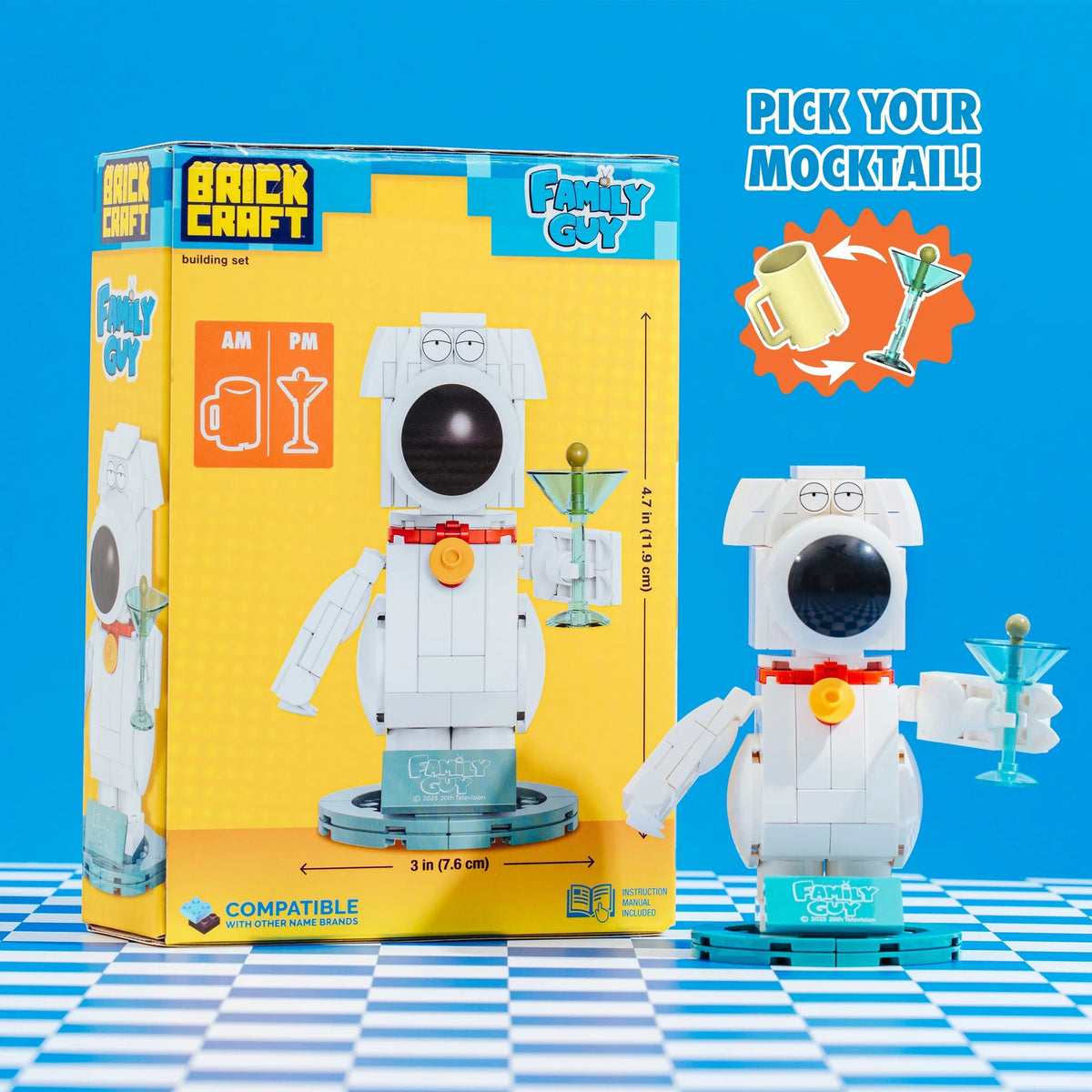Brickcraft Family Guy Brian Griffin Building Kit (158-Piece Set), Buildable Figure with Mug & Cocktail Glass, TV Collectible Gift for Fans Ages 14+
