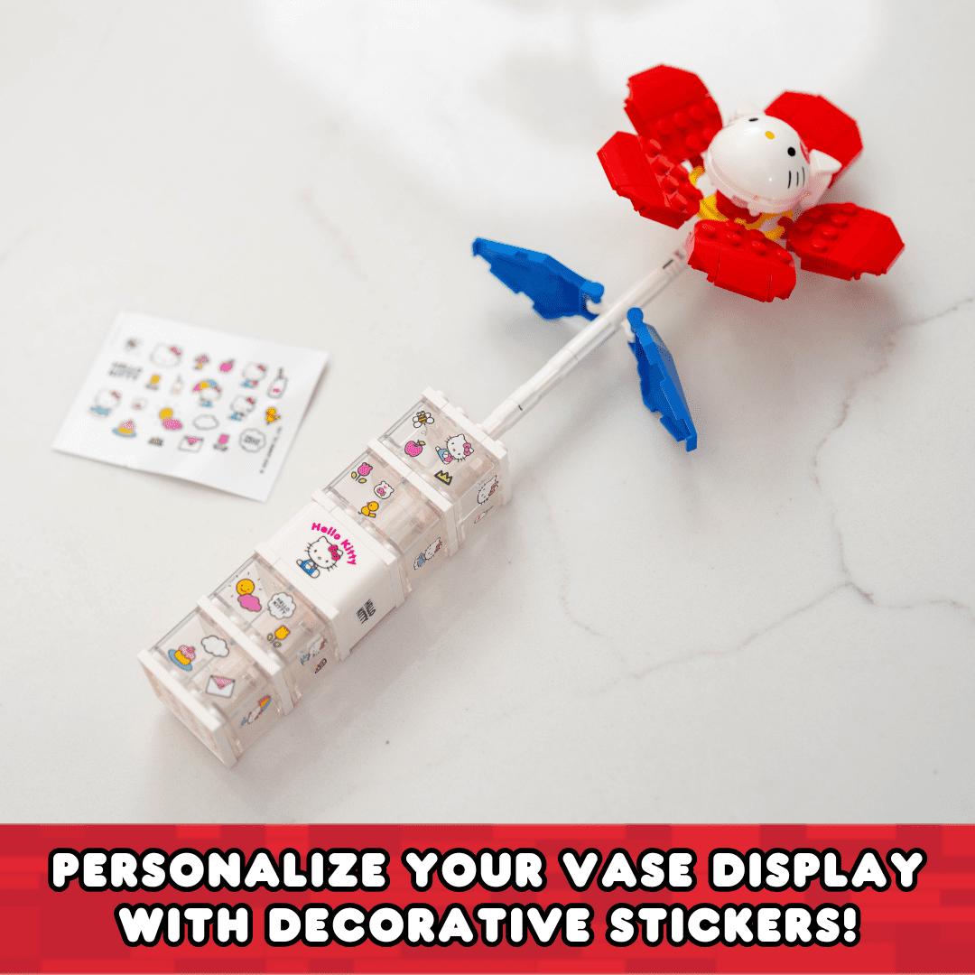 Brickcraft Hello Kitty Flower & Vase Building Kit (115 Plastic Pieces), Sanrio Hello Kitty Collection, Floral Decoration & Modular Vase Bouquet, Cute Home Décor