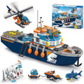 TERRAMUS Ocean Arctic Explorer Ship Building Set, 482 Pcs Polar Adventure Icebreaker Boat Building Blocks Kit with Helicopter, Snowmobile, and Animal Figures Toy for Kids Age 8+
