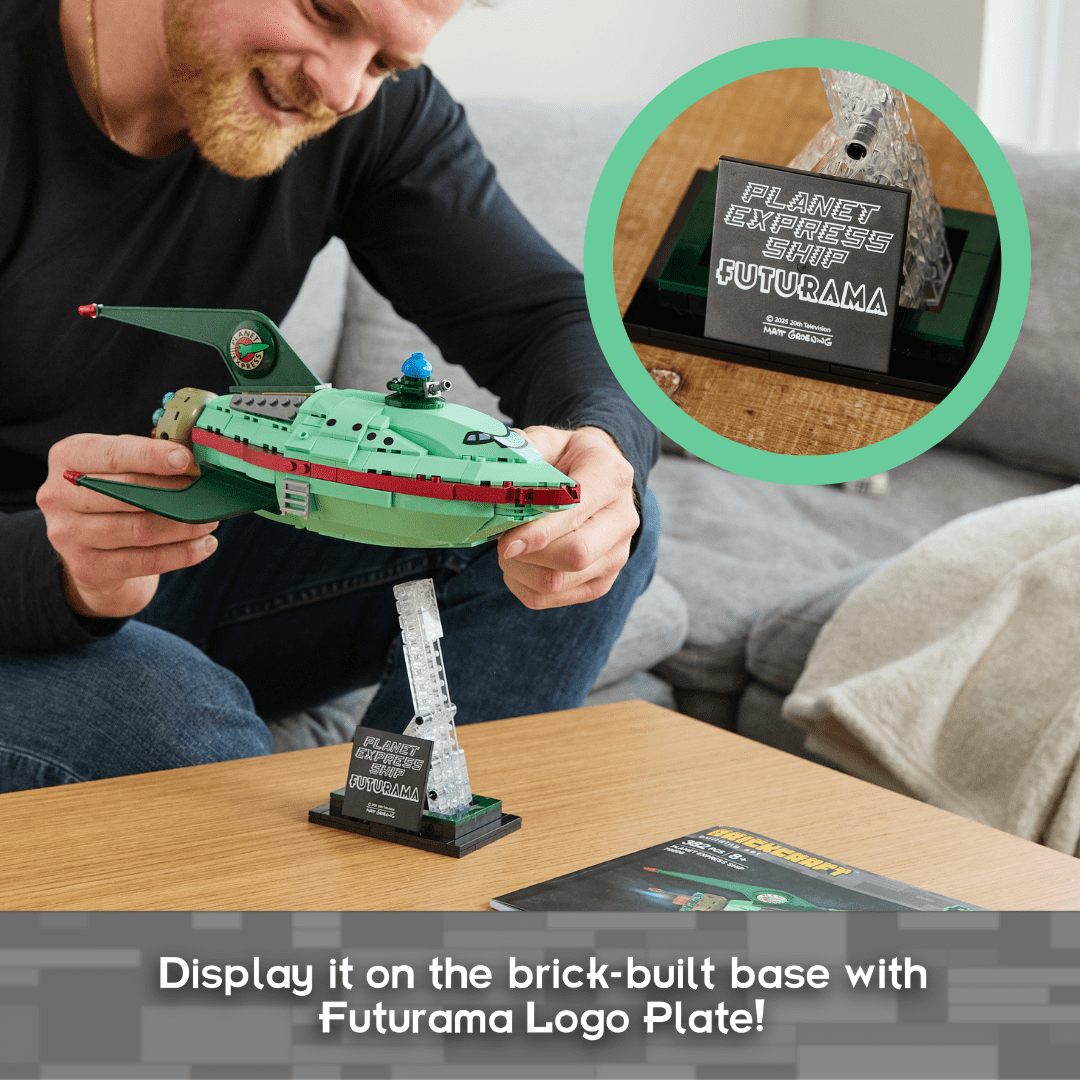 Brickcraft Futurama Planet Express Ship Brick Building Kit (382-Piece Set), Sci-Fi Collectible Display Model, Futuristic Toy Brick Set For Adults, Teens, and Fans of Animated TV