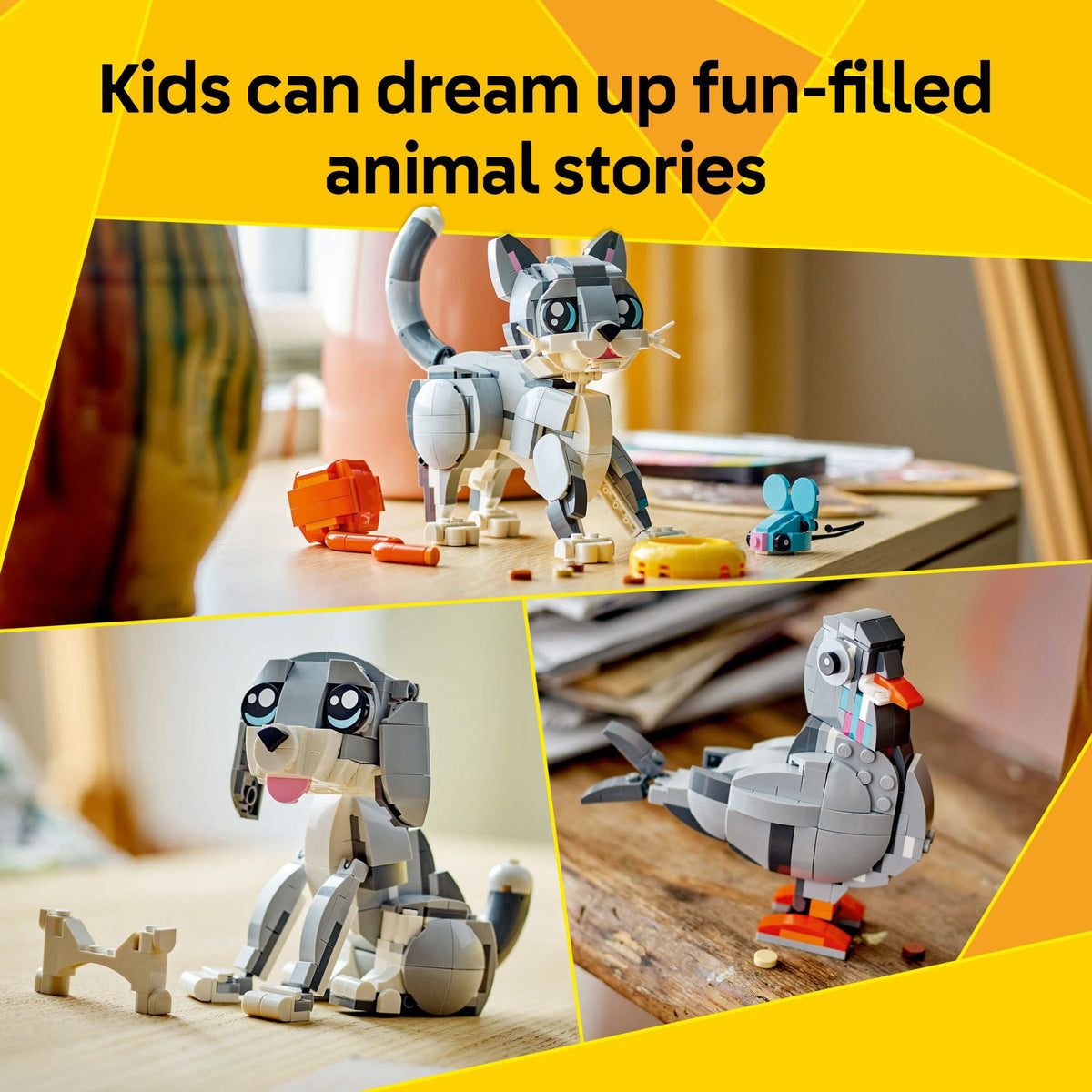 LEGO Creator 3in1 Playful Cat Toy - Building Toys W/ 3 Building Options, Cat, Dog, or Pigeon - Animal Figures for Kids, Girls & Boys, Ages 8+ - Gift Ideas for Birthday - 31163