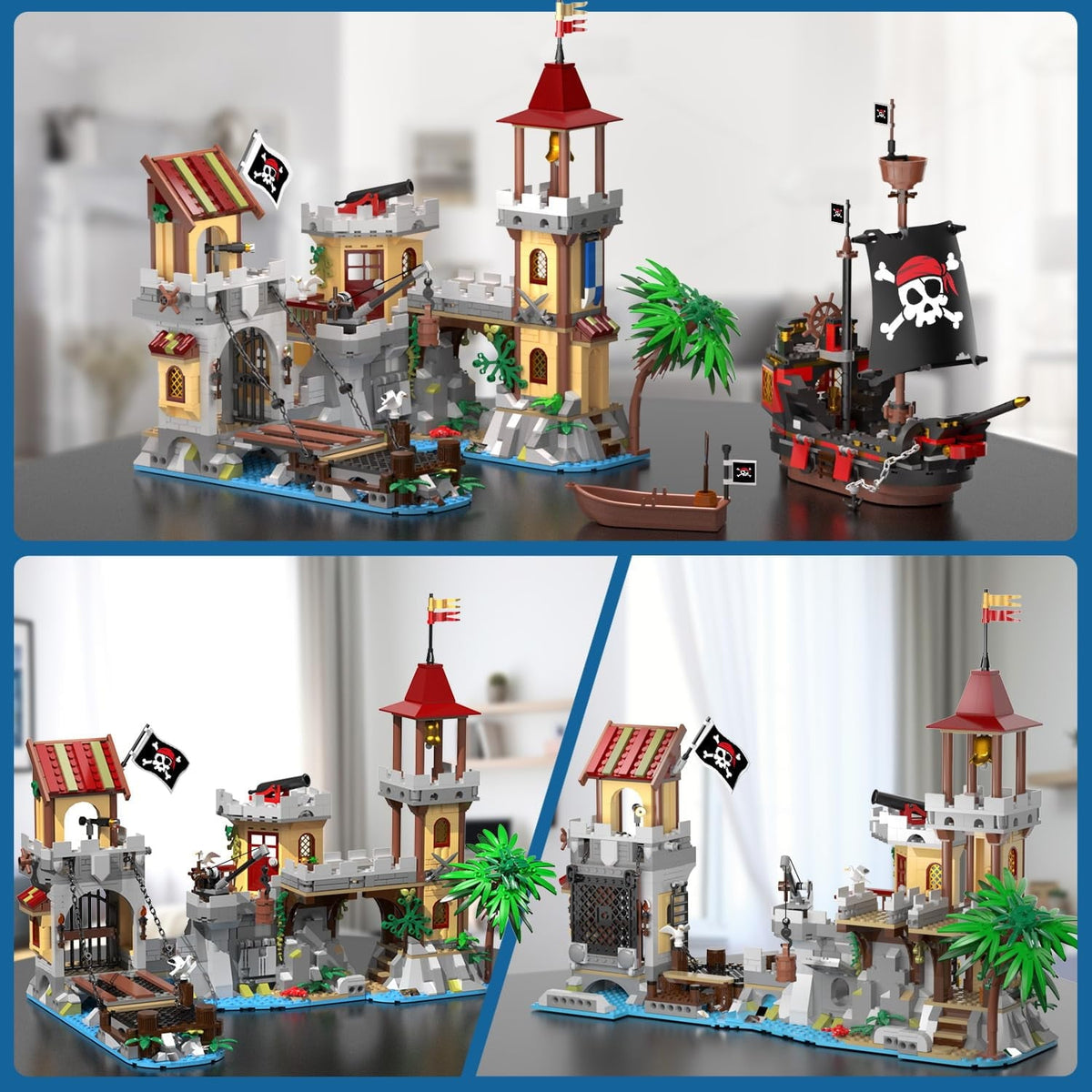 INSOON 1502-Piece Pirate Castle Building Set with LED Lights & 3 Modes, Transformable Ship Bay Model for Adults, Teens & Kids 10+