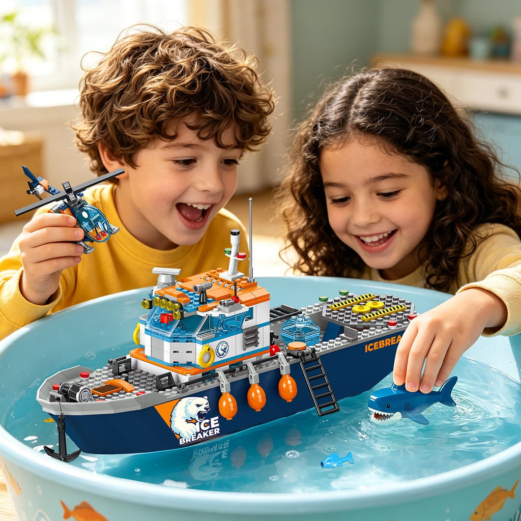 TERRAMUS Ocean Arctic Explorer Ship Building Set, 482 Pcs Polar Adventure Icebreaker Boat Building Blocks Kit with Helicopter, Snowmobile, and Animal Figures Toy for Kids Age 8+