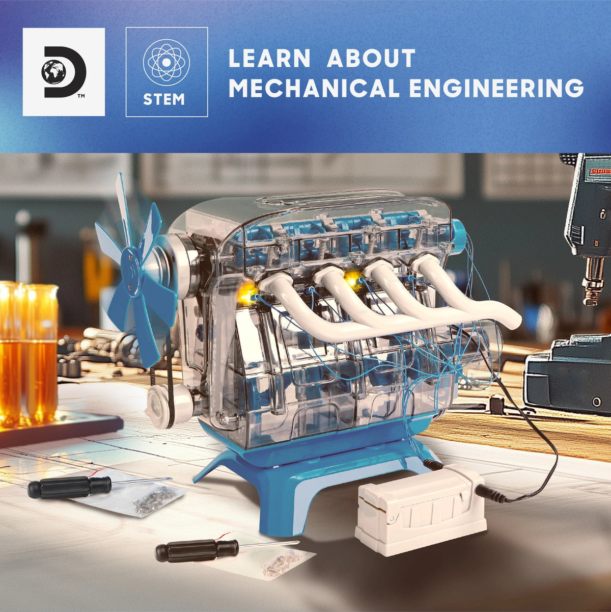 Discovery #Mindblown Model Engine Kit for Children, with Moving Motor Parts and LED Lights