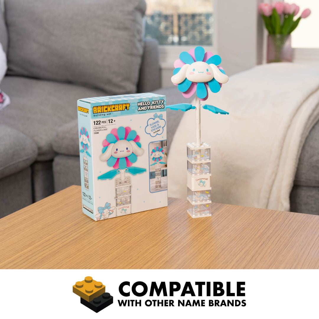 Brickcraft Cinnamoroll Flower & Vase (122 plastic pcs) â€?Sanrio Building Kit, Floral Décor & Modular Bouquet for Cute Home Display for Him or Her